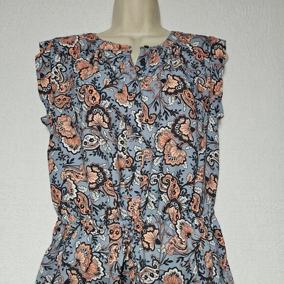 NWT ANN TAYLOR LOFT Womens SZ S Dress Blue ditzy Floral Whimsical Preppy Coastal - Picture 2 of 9